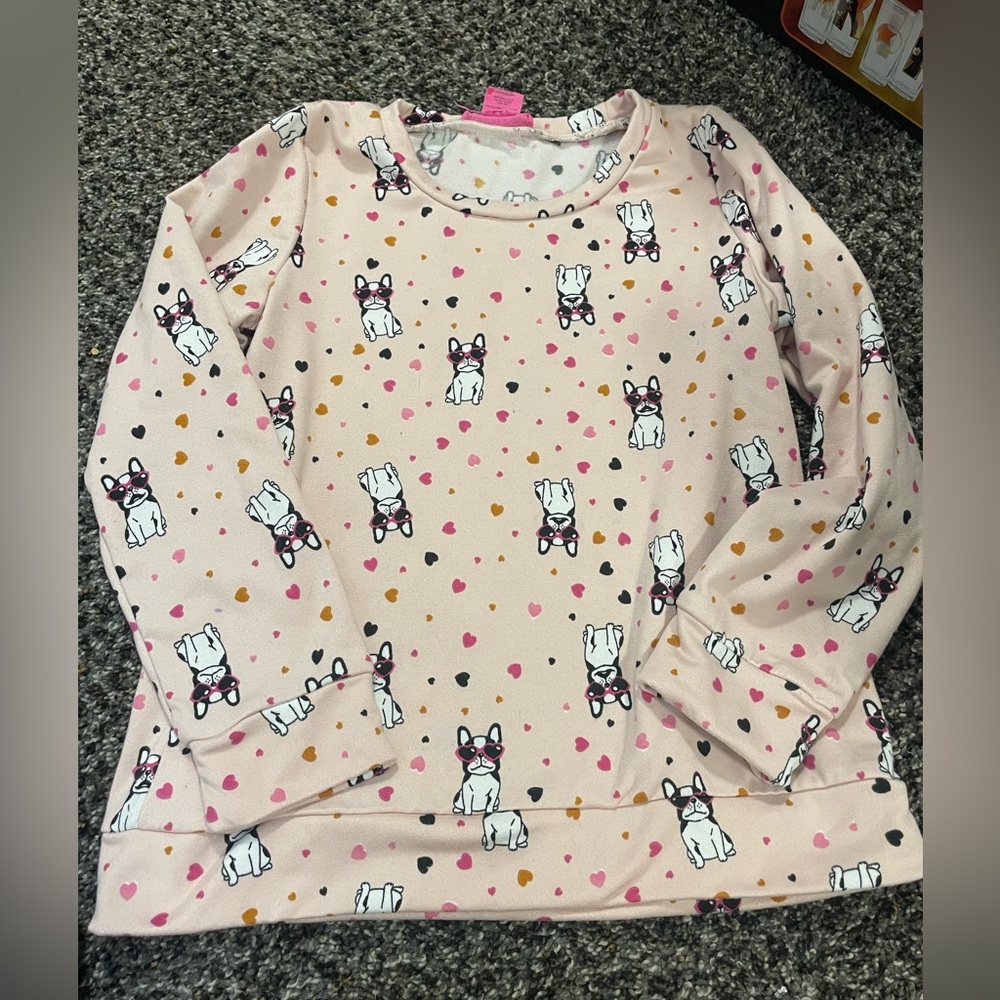 Girls Frenchie Print Long Sleeve Shirt
